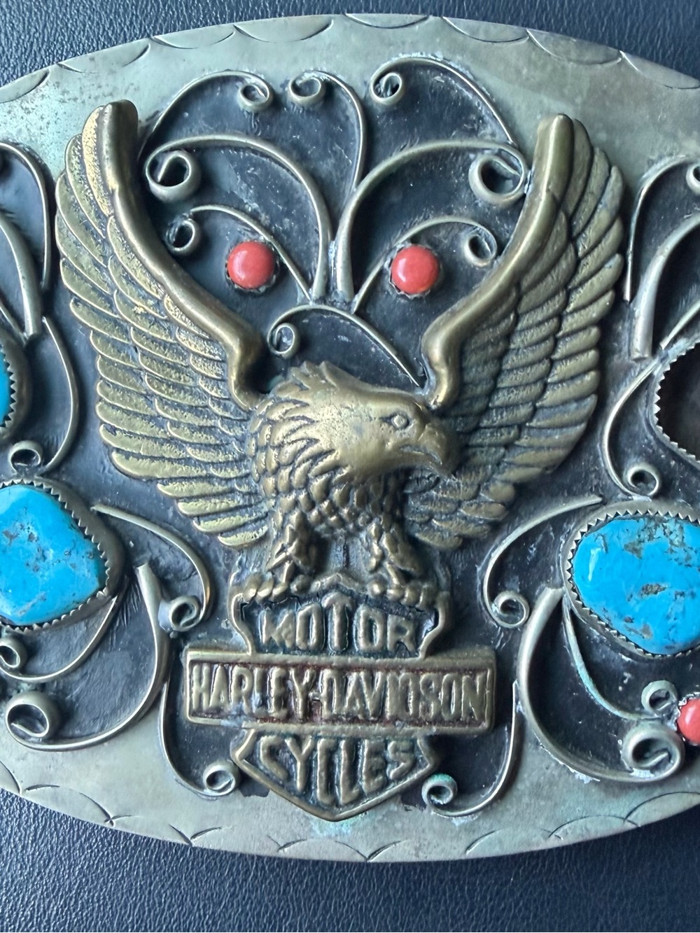 Vintage Harley Davidson Motorcycle Eagle Turqoise Buckle